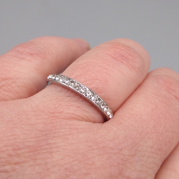Silver Princess Cut Pavé Bridal Engagement Set - Picture 9 of 15